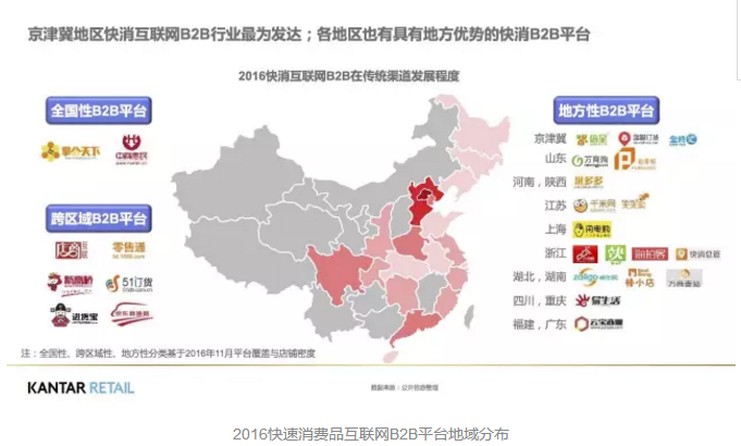 2016快速消費(fèi)品互聯(lián)網(wǎng)B2B平臺(tái)地域分布